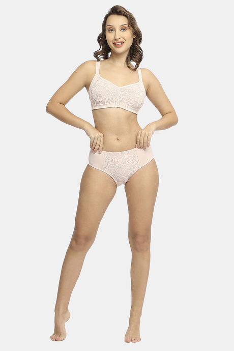 Soie Double Layered Non Wired Full Coverage Lace Bra - Peach Skin — image 6